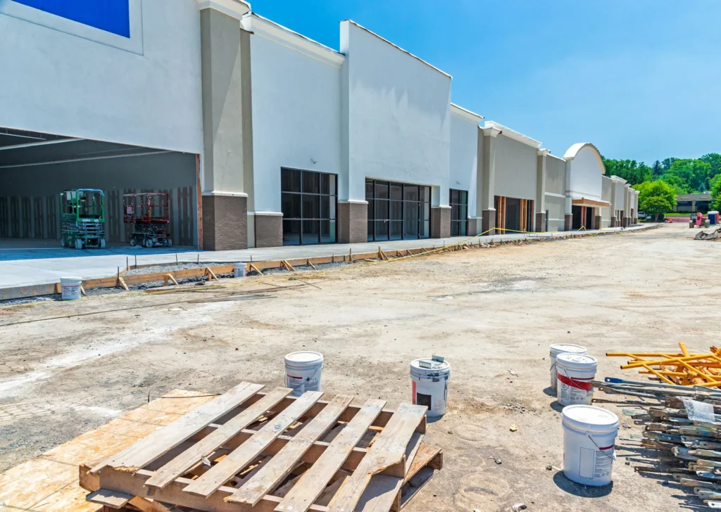 Retail storefront development under construction in Asheville, NC.